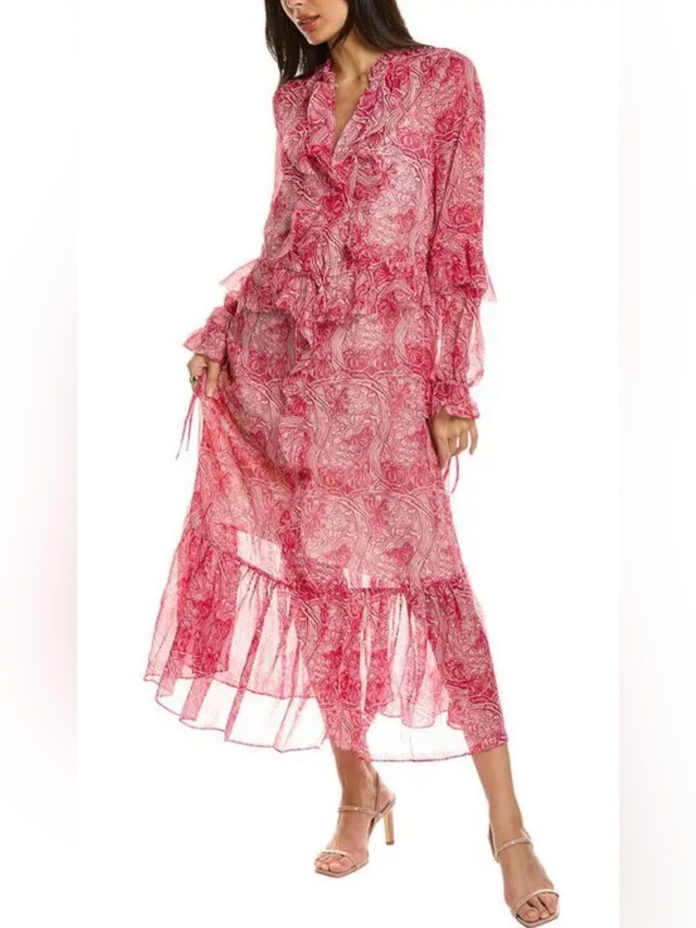 Ted Baker Pink Sheer Floral Ruffle Maxi Dress